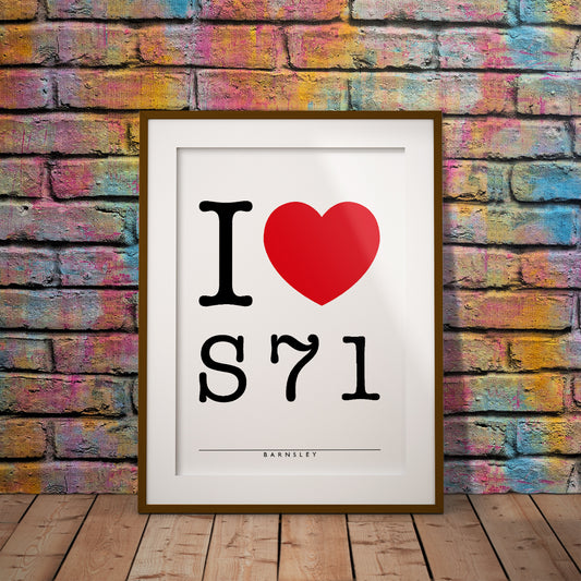 barnsley oakwell england s71 football postcode location geography sporting fan soccer minimalist fun retro vintage dms travel stadium ground wall art home decor gift print design pixer