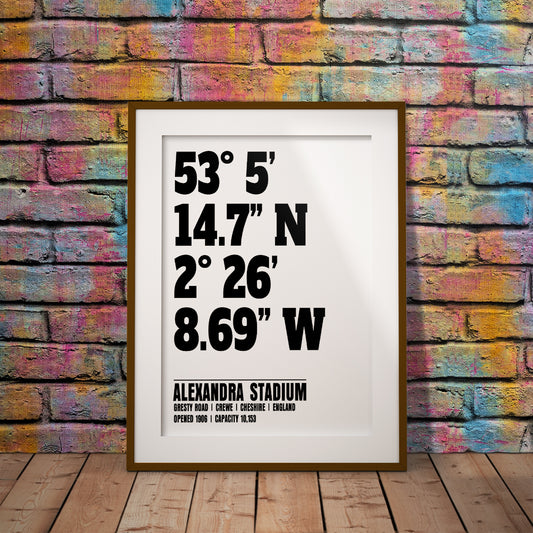 buy crewe alexandra stadium coordinates location dms geography print art pixel8er wall decor gift instant digital downloadable printable download