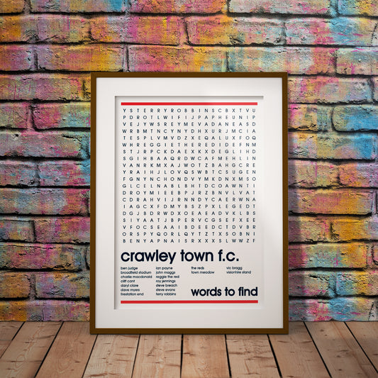 crawley town the reds reggie buy football fan gift art fun word search history famous stadiums soccer man cave nerd supporter club teaser wall decor