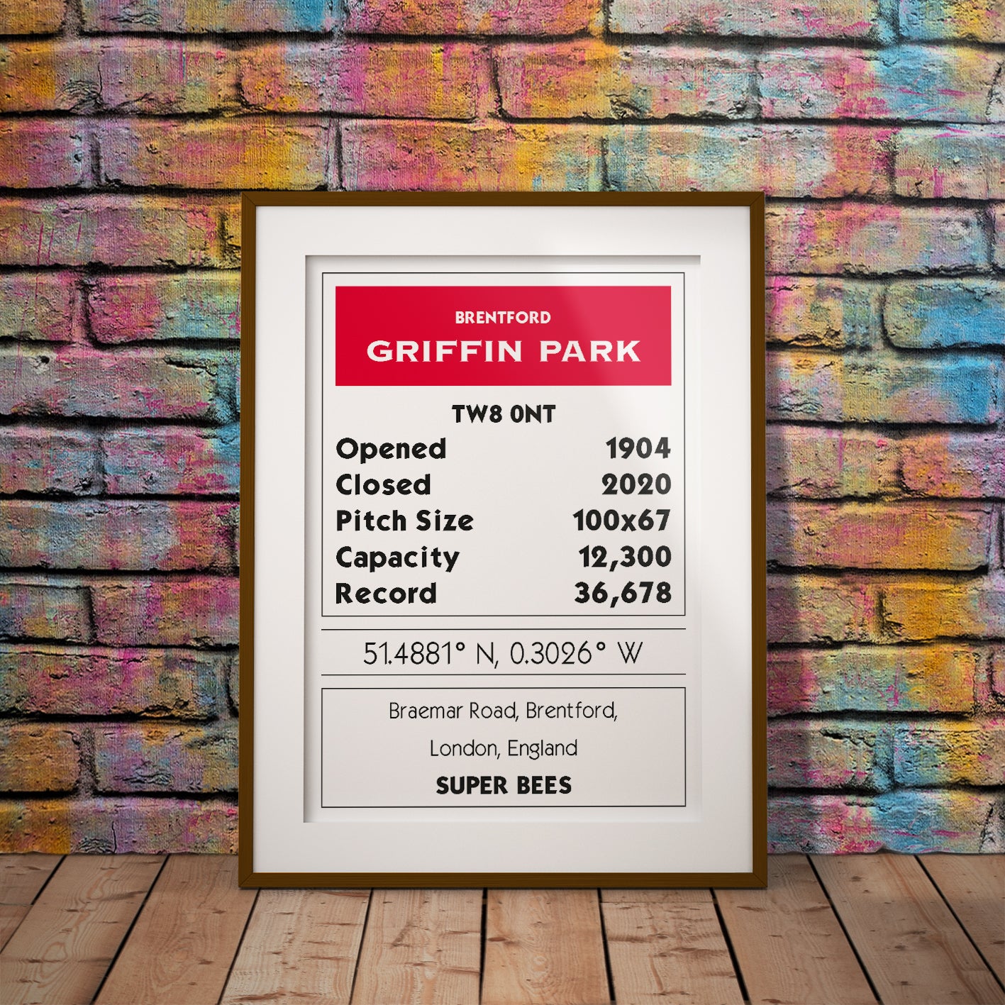buy griffin park gtech tw80ru monopoly property card brentford griffin park tw80nt football postcode location geography sporting fan soccer minimalist fun retro vintage dms travel stadium ground wall art home decor gift print design pixel8er
