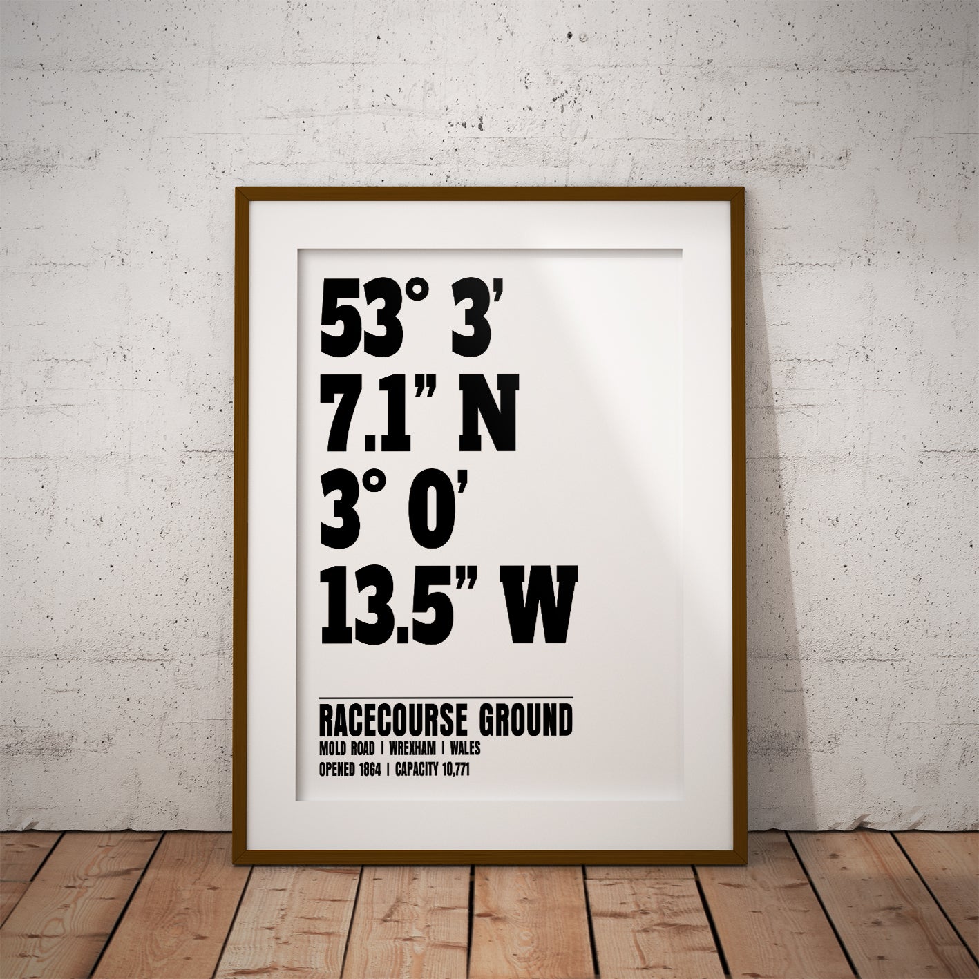 wrexham racecourse dragons wales reynolds football postcode location geography sporting fan soccer minimalist fun retro vintage dms travel stadium ground wall  art home decor gift print design pixel8er.