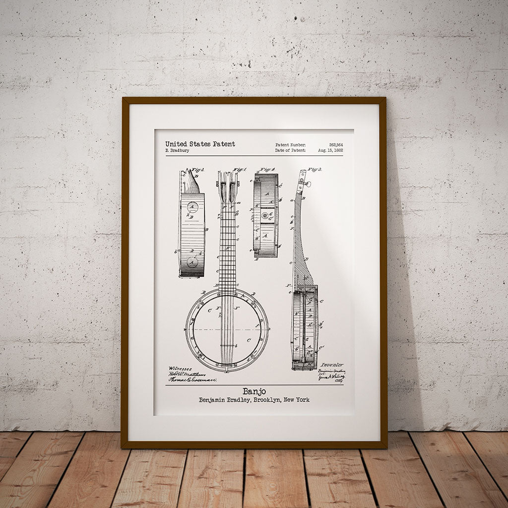 buy Banjo Musician Patent Art Decor Pixel8er Print retro vintage musician music instrument fun room decor wall 262564