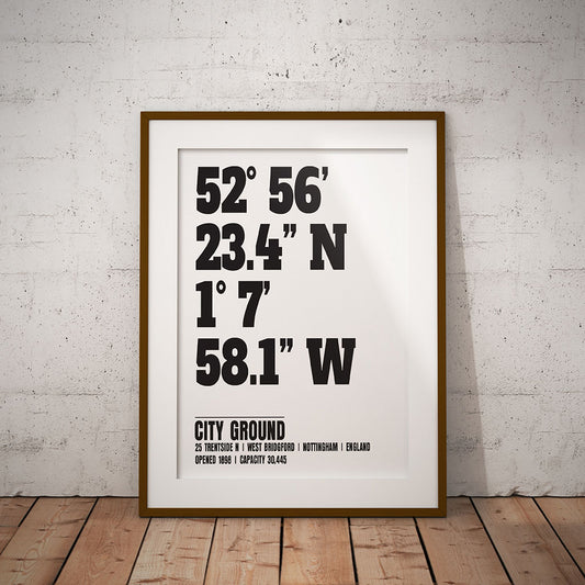 buy Nottingham Forest City Ground stadium coordinates print decor wall art location place