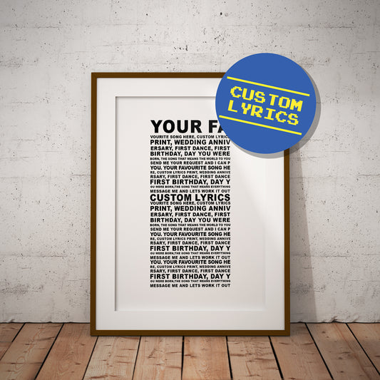 buy custom square lyric personalised print pixel8er bespoke words song wedding gift first dance words typography
