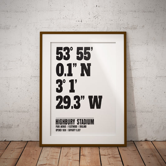 buy fleetwood town highbury stadium coordinates location dms geography print art pixel8er wall decor gift in instant digital downloadable download printable