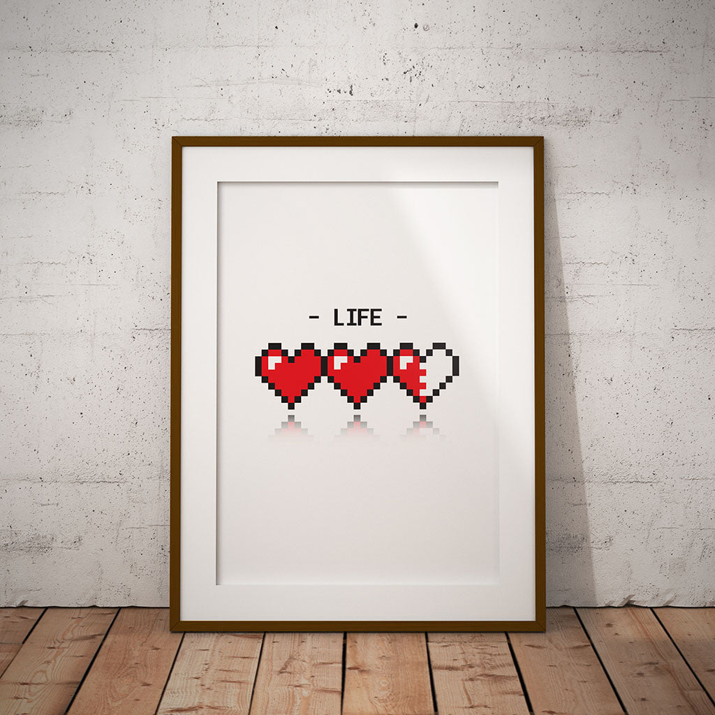 buy 8bit nerd fun game room gamer life heart print gaming game room decor art energy power bar pixel8er