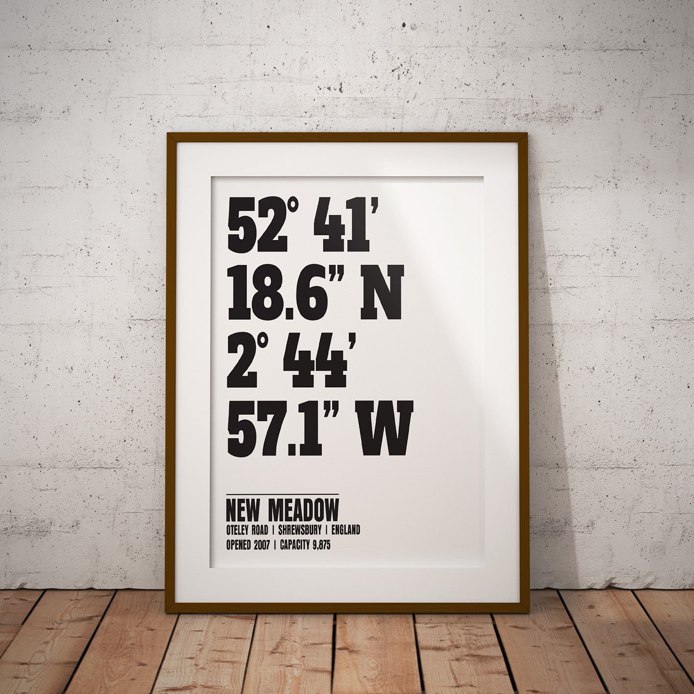 buy shrewsbury town new meadow stadium coordinates location dms geography print art pixel8er wall decor gift