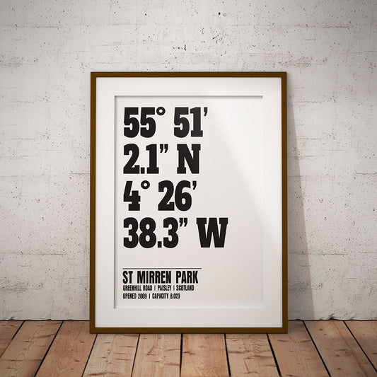 St Mirren Park Stadium Coordinates Unframed Print