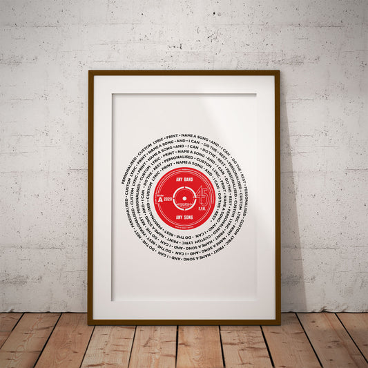 buy Personalised Favourite Song Lyrics Vinyl Record Print Spiral options retro Pixel8er red