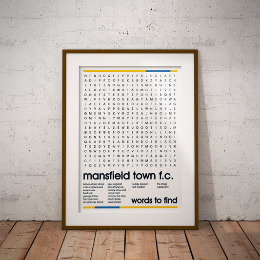mansfield town stags buy football fan gift art fun word search history famous stadiums soccer man cave nerd supporter teaser wall decor