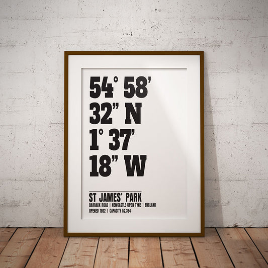 newcastle united-st-james park location coordinates print minimalist pixel8er geography football stadium ground buy geordie magpies